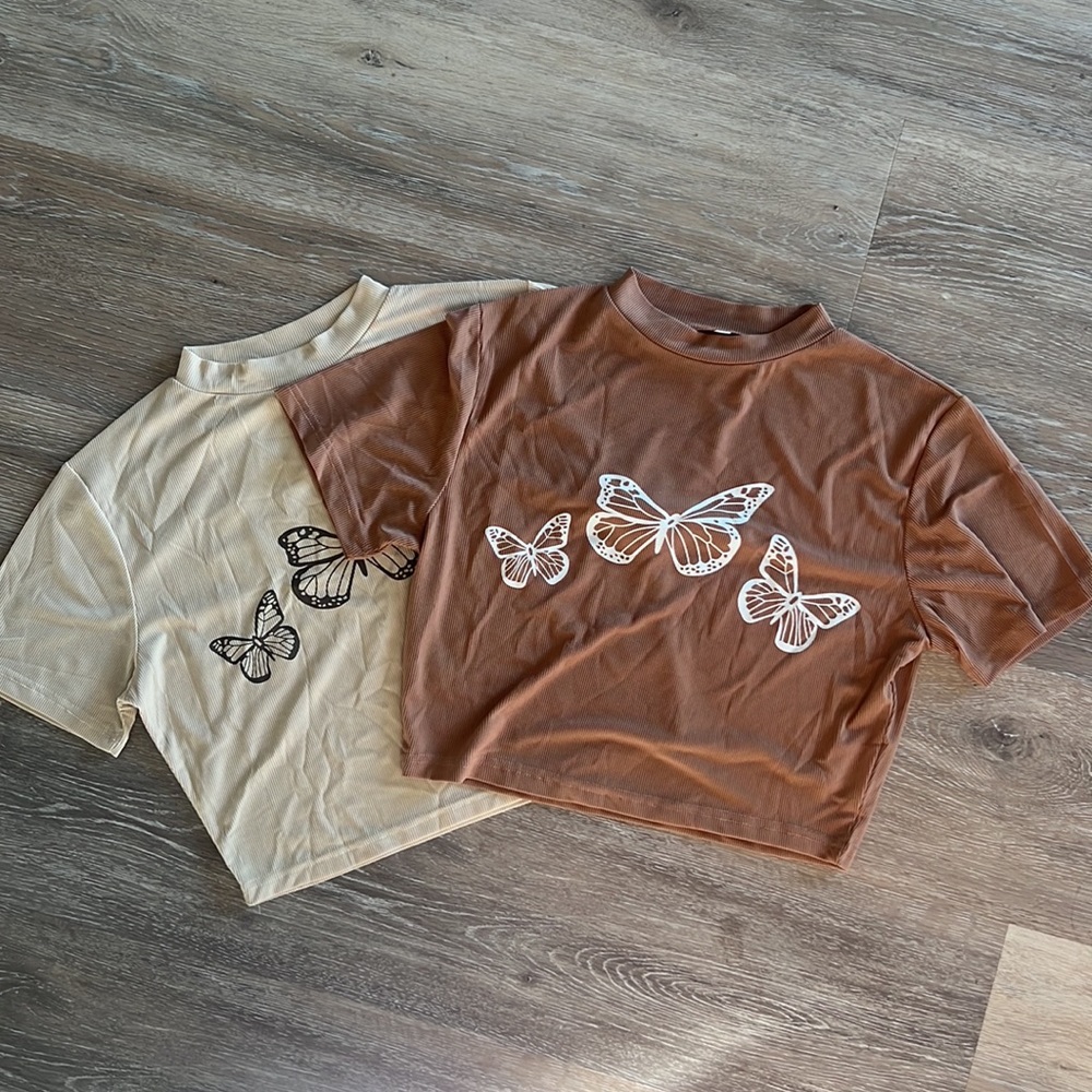 Butterfly Crop Top Bundle 🤎🤍 NEW W/OUT TAGS